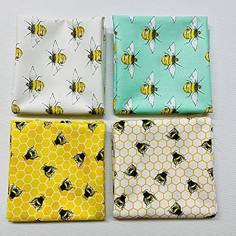 Bee Honeycomb 4X 100% Cotton Fabric Fat Quarter Pack Bundle Crafting Patchwork Quilting Sewing Bundle Cover
