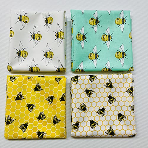 Lot de 4 coupons de tissu 100 % coton Motif nid d'abeille