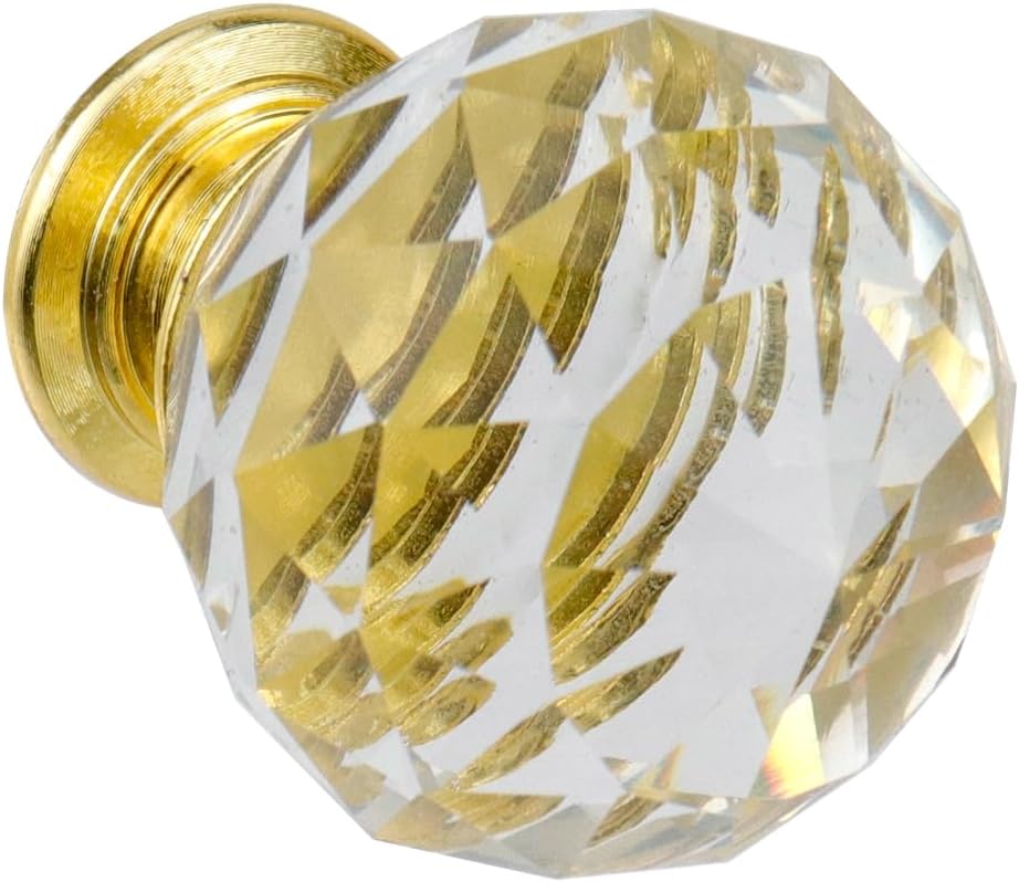 Mcredy Cabinet Knobs Draw Knobs Crystal 1.2 Inch Transparent Gold Base with Screws Pack of 8