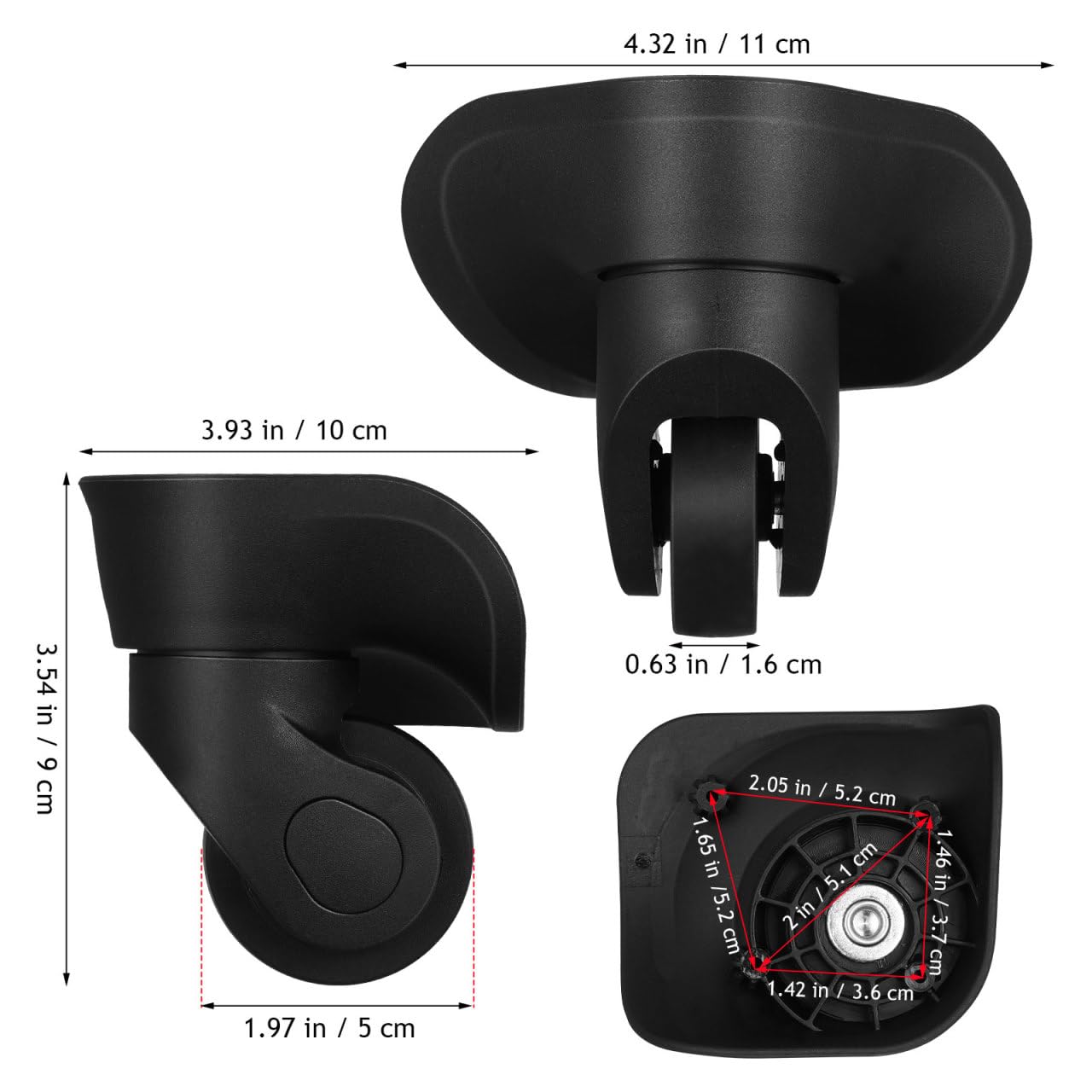 BESTYASH 2-Pack Luggage Wheels Replacement Universal Suitcase Swivel Casters Silent Smooth Rolling Travel Suitcase Wheels Accessories 4.33X3.93X3.54In