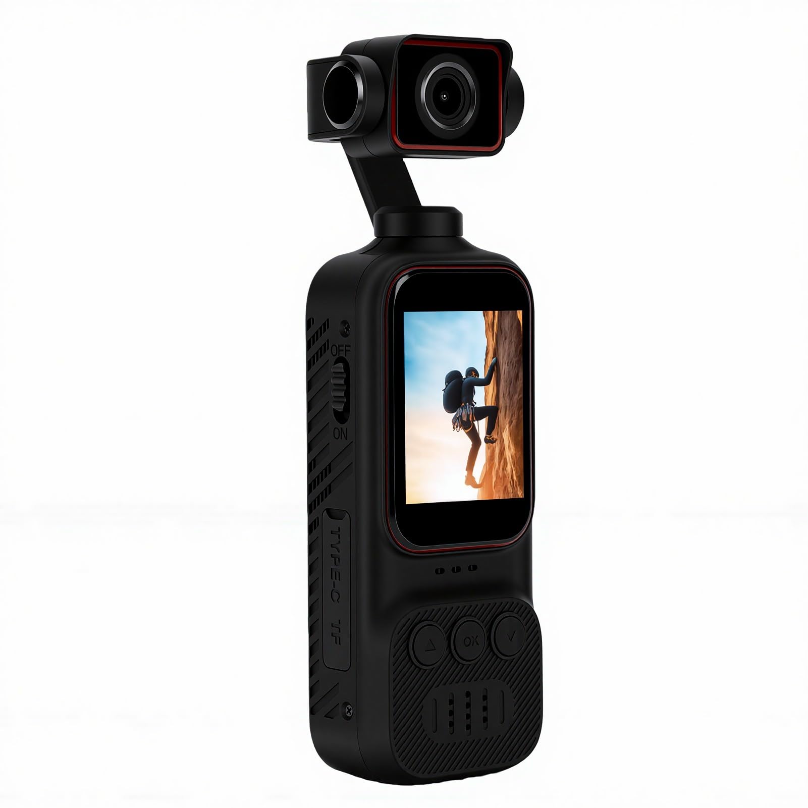 Caméra De Vlogging 2K, Caméra POV Portable À Main avec Objectif Pivotant À 270°, Stabilisation d'image, Fixation À Vis 1/4 Pouce pour Guidon, Clips De Poitrine, Casque