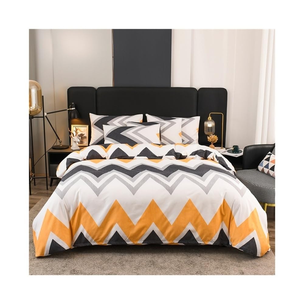 VHKJewE Modern Geometric Duvet Cover Set Wave Stripe Bedding with Reversible Comforter and 2 Pillowcases(EU Double 200x200cm)