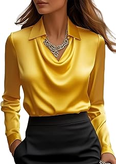 Camisas Mujer,Blusa De Seda Satinada De Manga Larga para Mujer, Elegante, Holgada, con Cuello Vuelto, para El Trabajo, La Oficina, Uso Diario, Color Sólido, Informal, Elegante, Tipo Túnica, Sudade