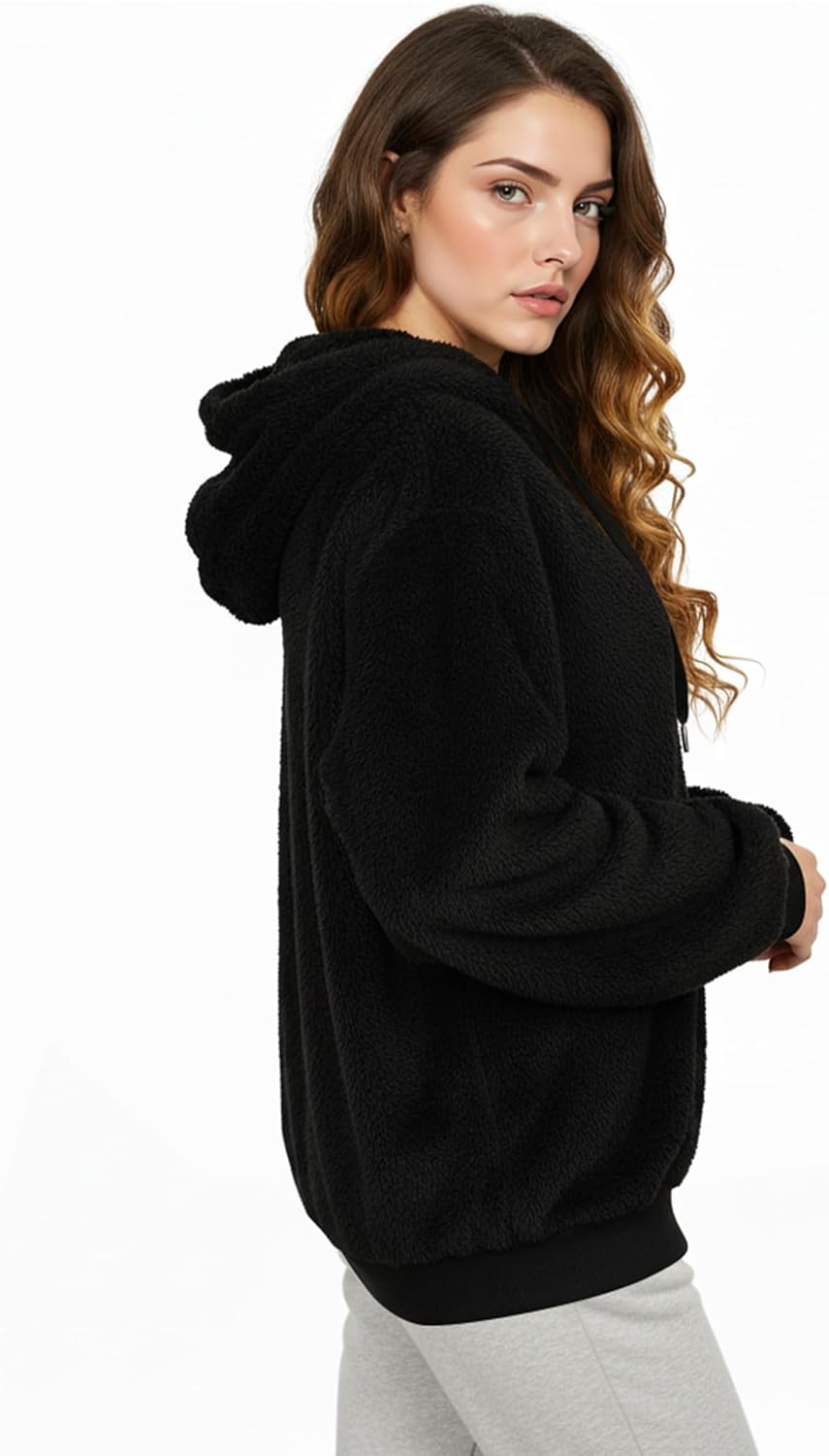 AURUZA Womens Fuzzy Hoodies Pullover Hoodie for Women Zip Oversized Plush Hoodie - Image 6