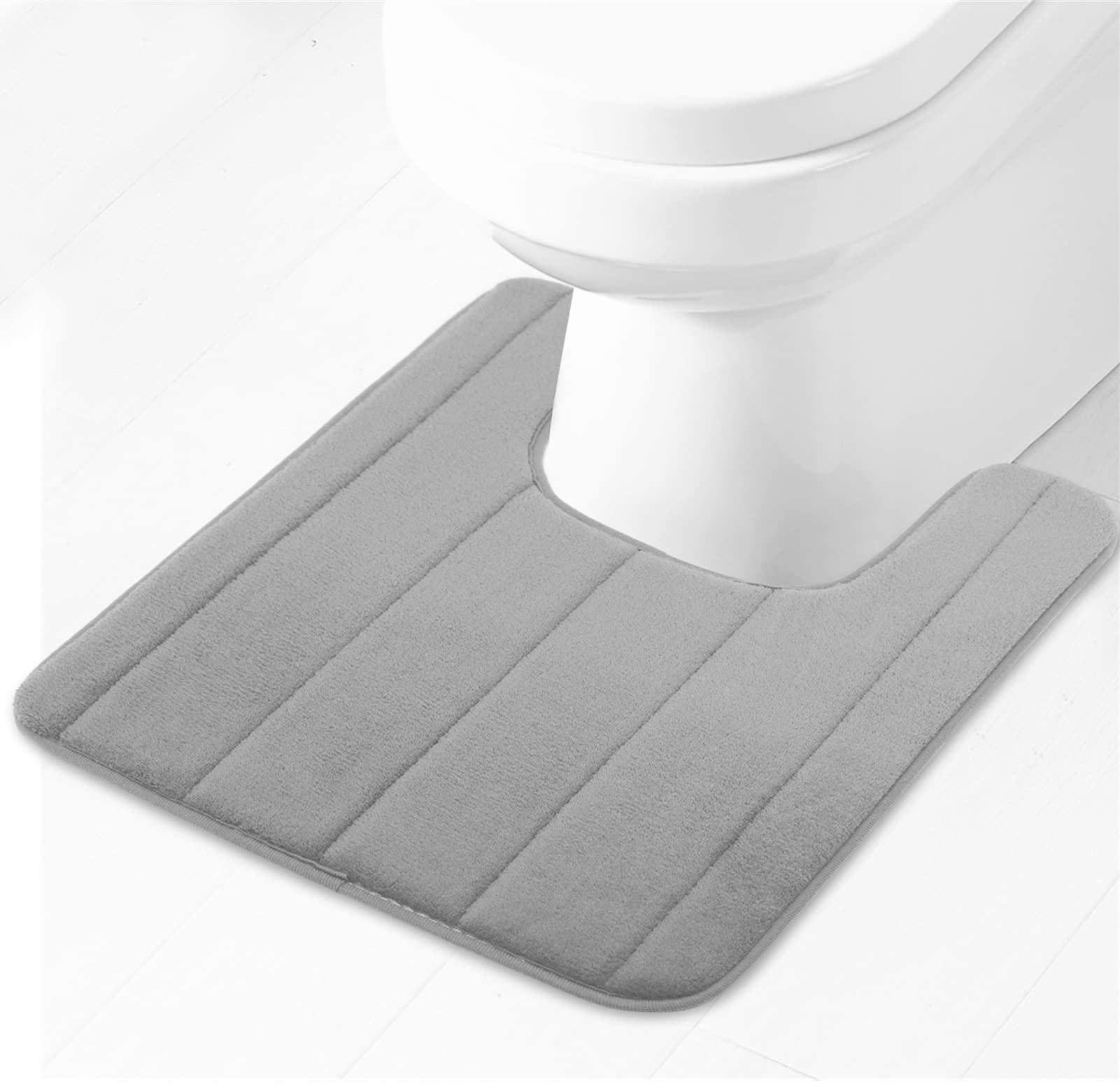 Lifup Soft U-Shaped Bathroom Rug, Memory Foam Bath Mat, Non Slip Water Absorption Dry Fast Toilet Mat, Bathroom Floor Mat Grey 1.3 x 2.0 Feet
