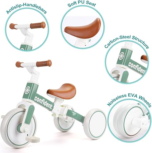 Miniatura 3 de XIAPIA Triciclos para niños de 1 a 3 años, bicicleta de equilibrio 5 en 1 con pedal extraíble, juguetes de triciclo de empuje con varilla de empuje