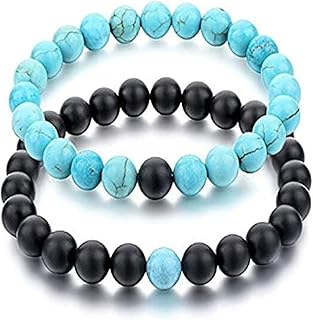 سوار للازواج من للبالغين الجنسين احجار العقيق الازرق والفيروزي والاسود غير اللامع ww2716, متعددة,