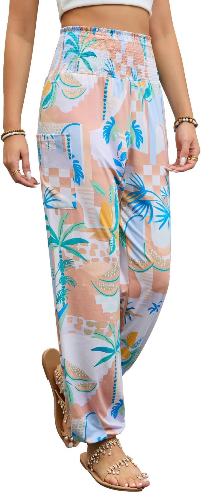 QIANXIZHAN Women's Harem Pants, High Waist Yoga Boho Trousers with Pockets