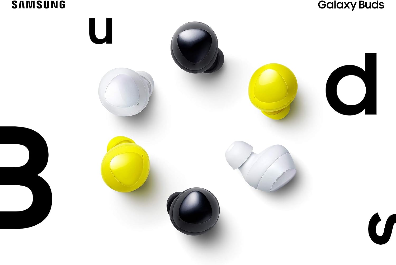 SAMSUNG Galaxy Buds 2019, Bluetooth True Wireless Earbuds (Wireless Charging Case Included), Black - International Version, No Warranty (Buds + Fast Wireless Charging Pad Bundle, White)