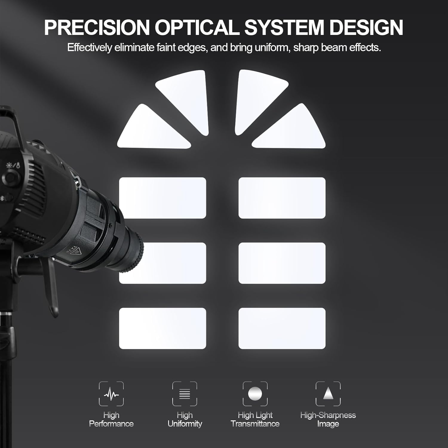 WELLMAKING S80LED Bowens Mount Snoot ottico per luci LED: 90% di uscita più luminosa, obiettivo di messa a fuoco regolabile a 38°, immagini ultra nitide per fotografia/video in studio, controllo