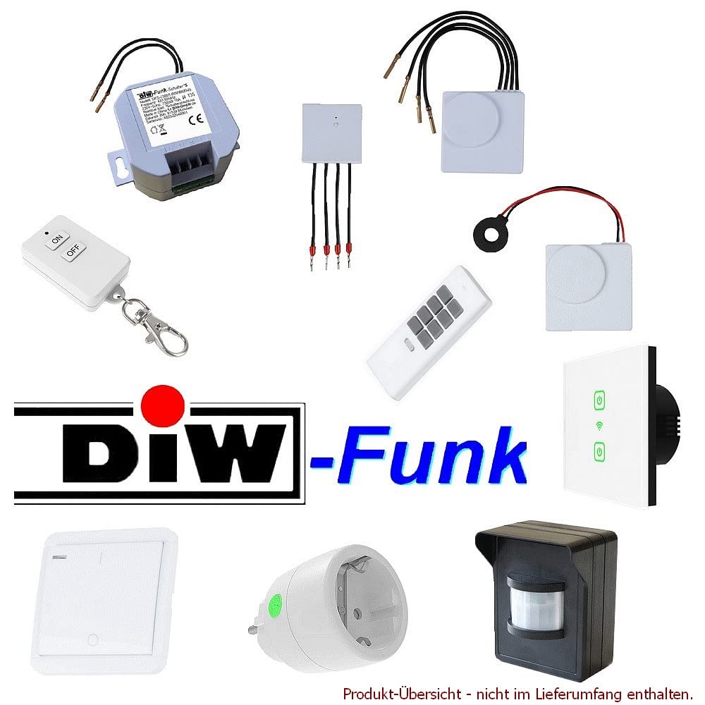 PD-541 DIW-FUNK - Detector de movimiento para interior y exterior (con receptor, toma de corriente inalámbrica, 2300 W, enchufe intermedio y emisor manual)