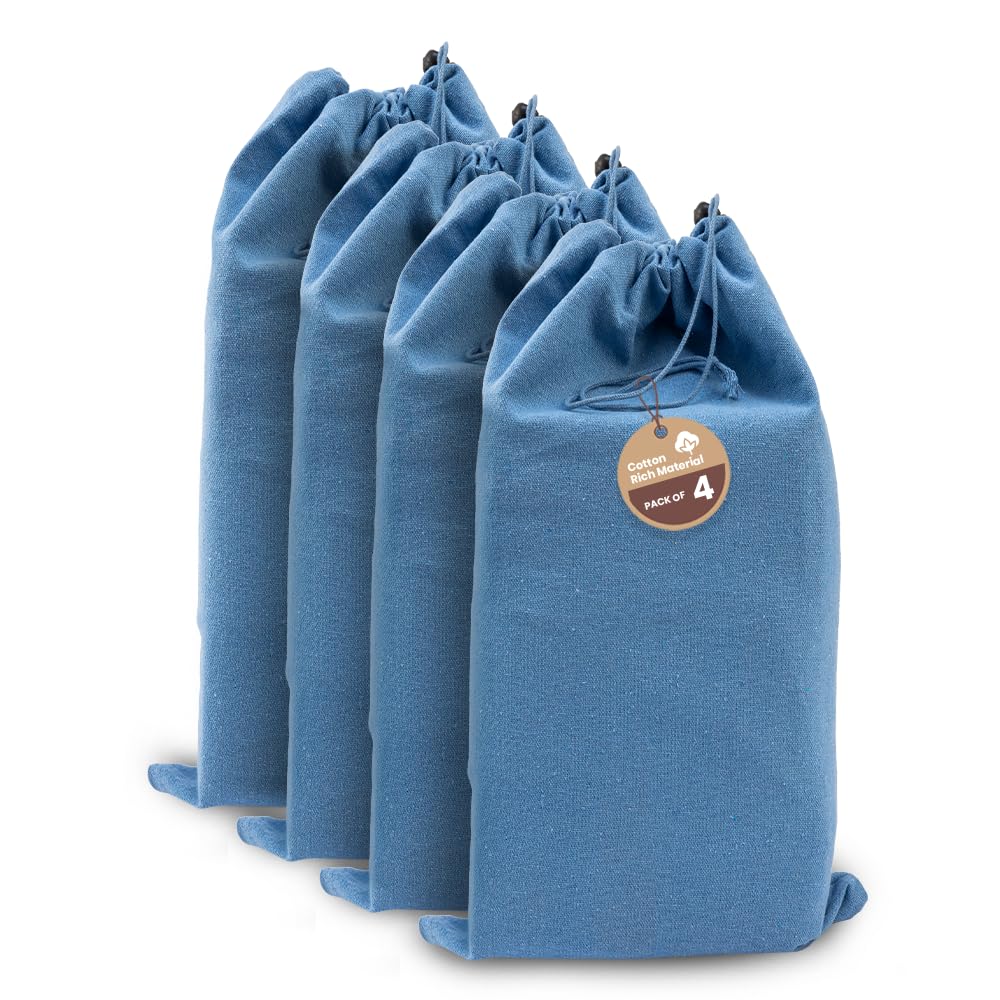 LFH Cotton Rich Shoe Storage Bags with Drawstring, Breathable Reusable Organizer, Perfect For Travel, Dorm, Hotel, College, Gym, Easy to Carry, Machine Washable 12"x17" (Pack of 4) - Sky Blue