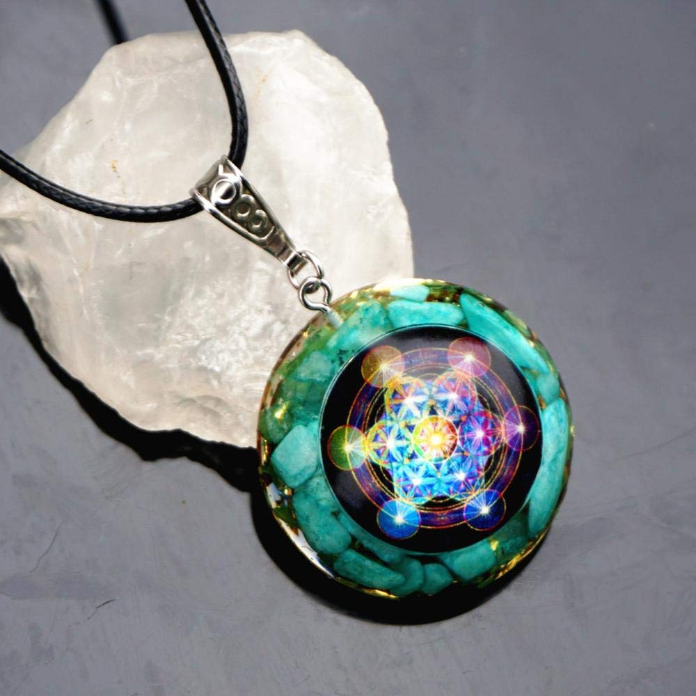 JINGERL Orgonite Pendant Necklace Amazonite Natural Crystal Energy Chakra Jewelry EMF Protection Healing Orgone