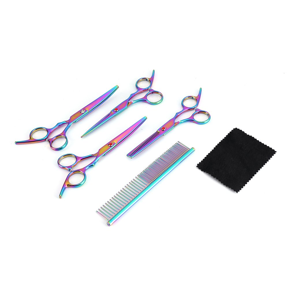 Kit Profesional de 6 Piezas para Peluquería Canina, Tijeras de Acero Inoxidable, Color Iris, para Mascotas y Gatos, Uso en Casa