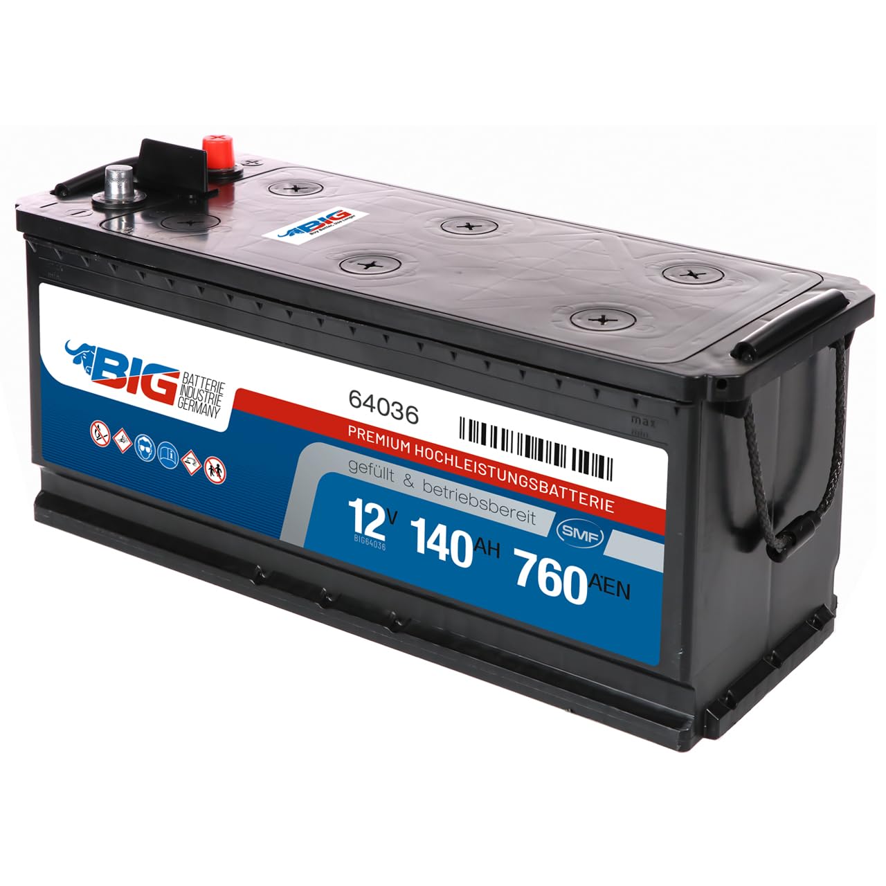 BIG Premium 64036 LKW Batterie 12V 140Ah 760A/EN - Starterbatterie für Nutzfahrzeuge, Traktor & Baumaschinen - Wartungsfrei, Gefüllt & Geladen, Rüttelfest