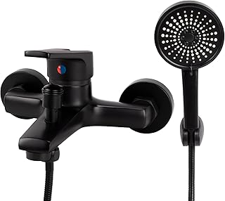 Comprar Grifo de Ducha y Bañera Negro Con Ducha de Mano de 5 Funciones - Monomando Mezclador Para Instalación en Pared Con Manguera y Soporte