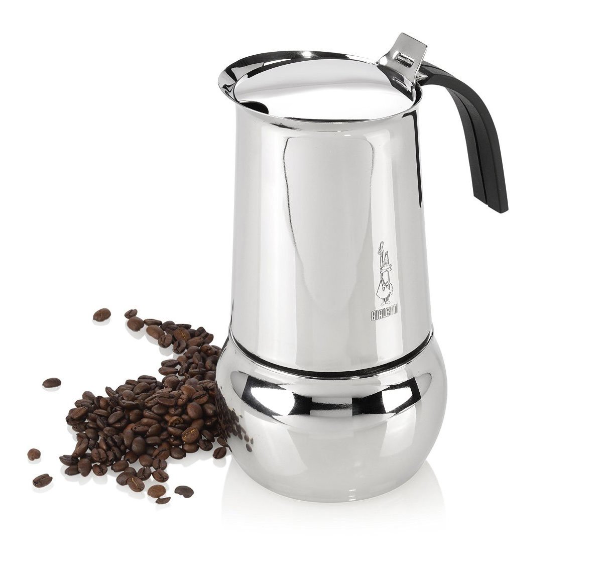 Bialetti Kitty Kaffeekocher mit Induktionboden, Edelstahl, Silber, 10 Tassen