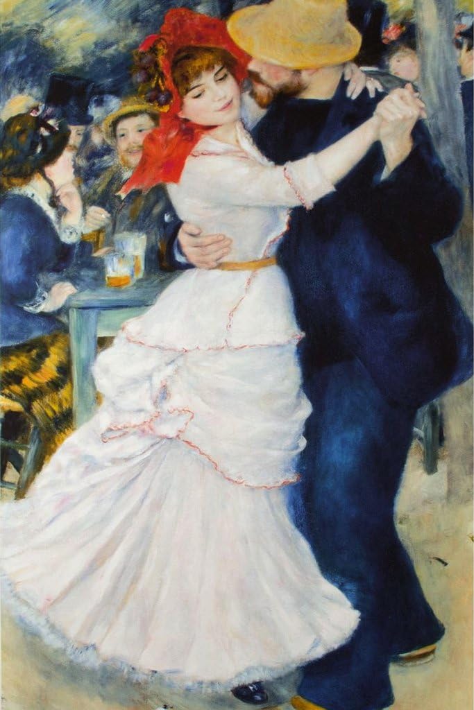 Pierre Auguste Renoir Dance at Bougival Realism Romantic Artwork Renoir Wall Art French Impressionist Art Posters Portrait Painting Wall Decor Posters Cool Wall Art Print Poster 24x36