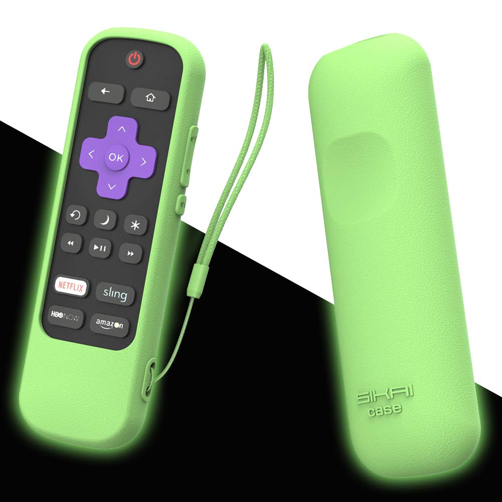 SIKAI CASESilicone Cover for Roku Voice Remote RCAL7R Shockproof Protective Skin for Sharp Roku TV Voice Remote with Power and Mute Button Kids-Friendly Anti-Lost with Remote Loop (Glow Green)