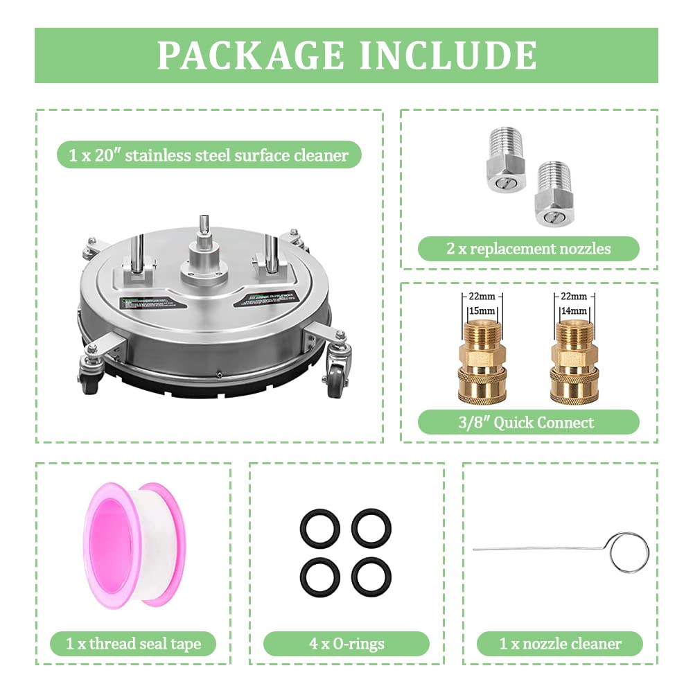Limpiador de superficies de lavado a presión de 4000 PSI, accesorio de acero inoxidable de 20 pulgadas para calzadas, patios, cubiertas, pavimento de bloques, herramienta de limpieza profunda
