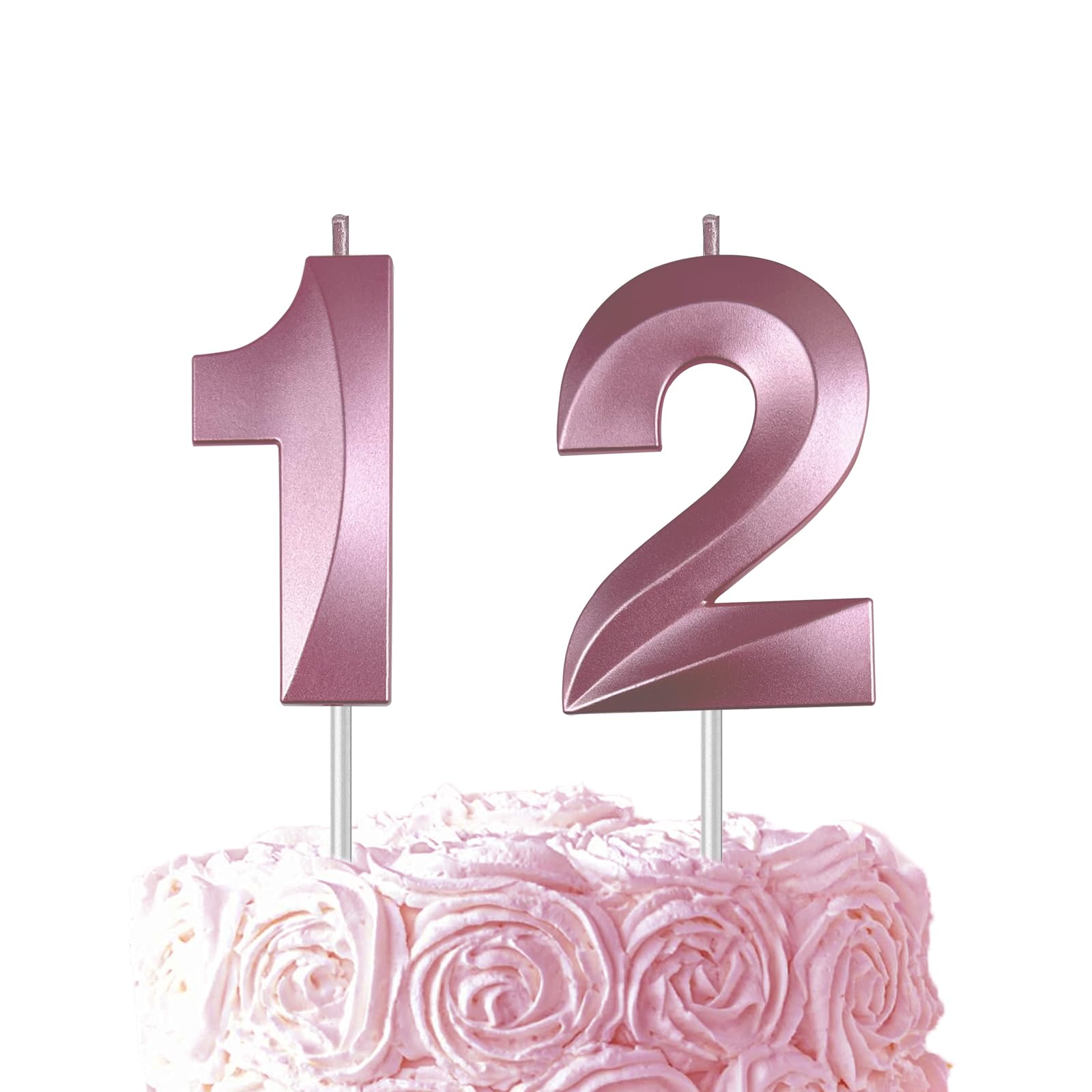 Pink Birthday Number 12 Candles for Wedding Party Cake Decorations