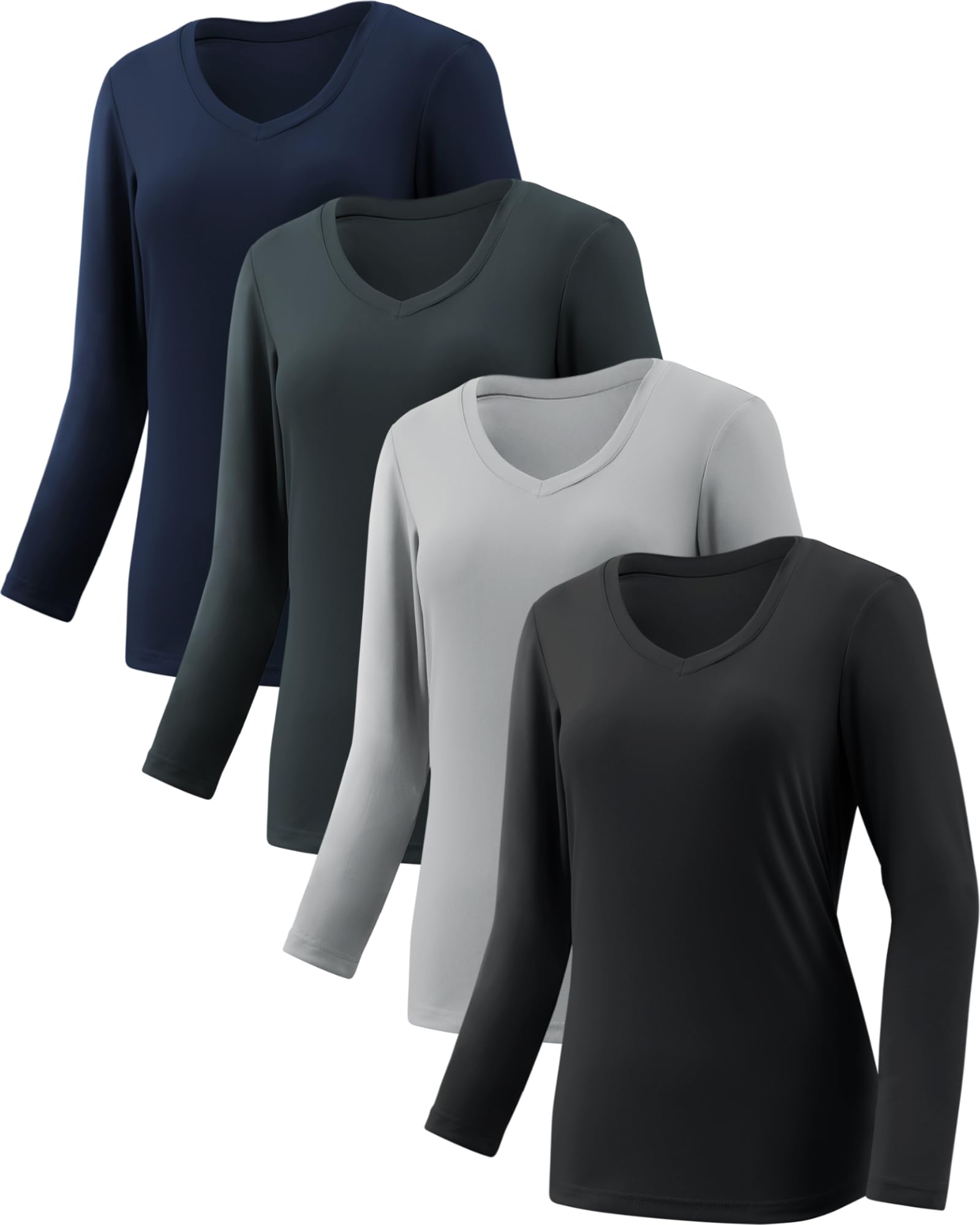 4-7 Pack Long Sleeve Shirts for Women Moisture Wicking Shirts Long Sleeve Workout Tops for Women V Neck