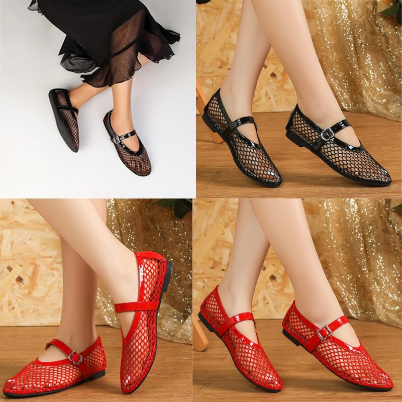 Mesh Ballet Flats for Women Buckle Strap Comfy Casual Office Fishnet Ballerina Flat Shoes Width Casual Summer Dress Flat Shoes2