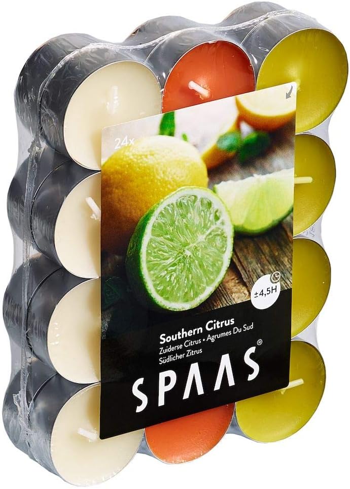 Spaas24 Scented Tealights Assorted Colours, ± 4.5 Hours, Southern Citrus