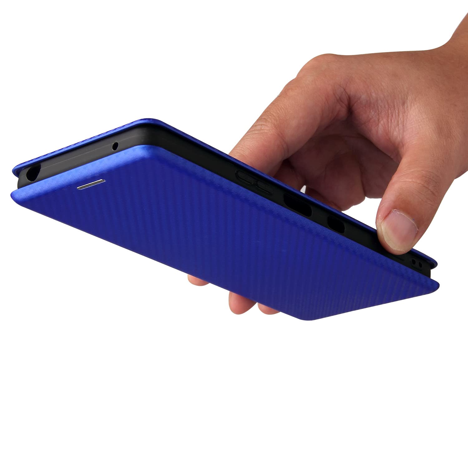 PROPFE Etui z klapką do Sony Xperia 10 IV, etui z teksturą włókna węglowego, styl portfela magnetyczne etui na karty foliowe odporne na wstrząsy skórzane etui na telefon, niebieskie