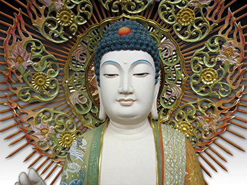 Amazon｜木彫り彫刻 仏像 阿弥陀三尊 （截金彩色） 立像 阿弥陀如来