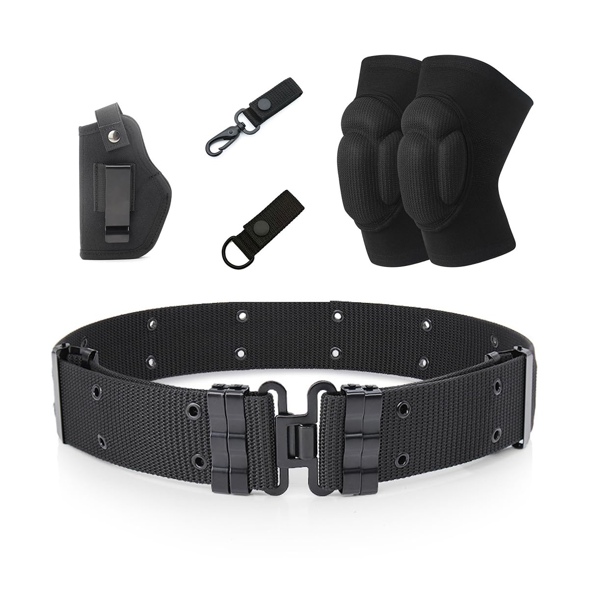 LUZTACT Tactical Belt Set Gun Holster And Elbow protection Military combat outdoor Paint Ball Ghoul Hunter Costume Halloween Cosplay (Black)