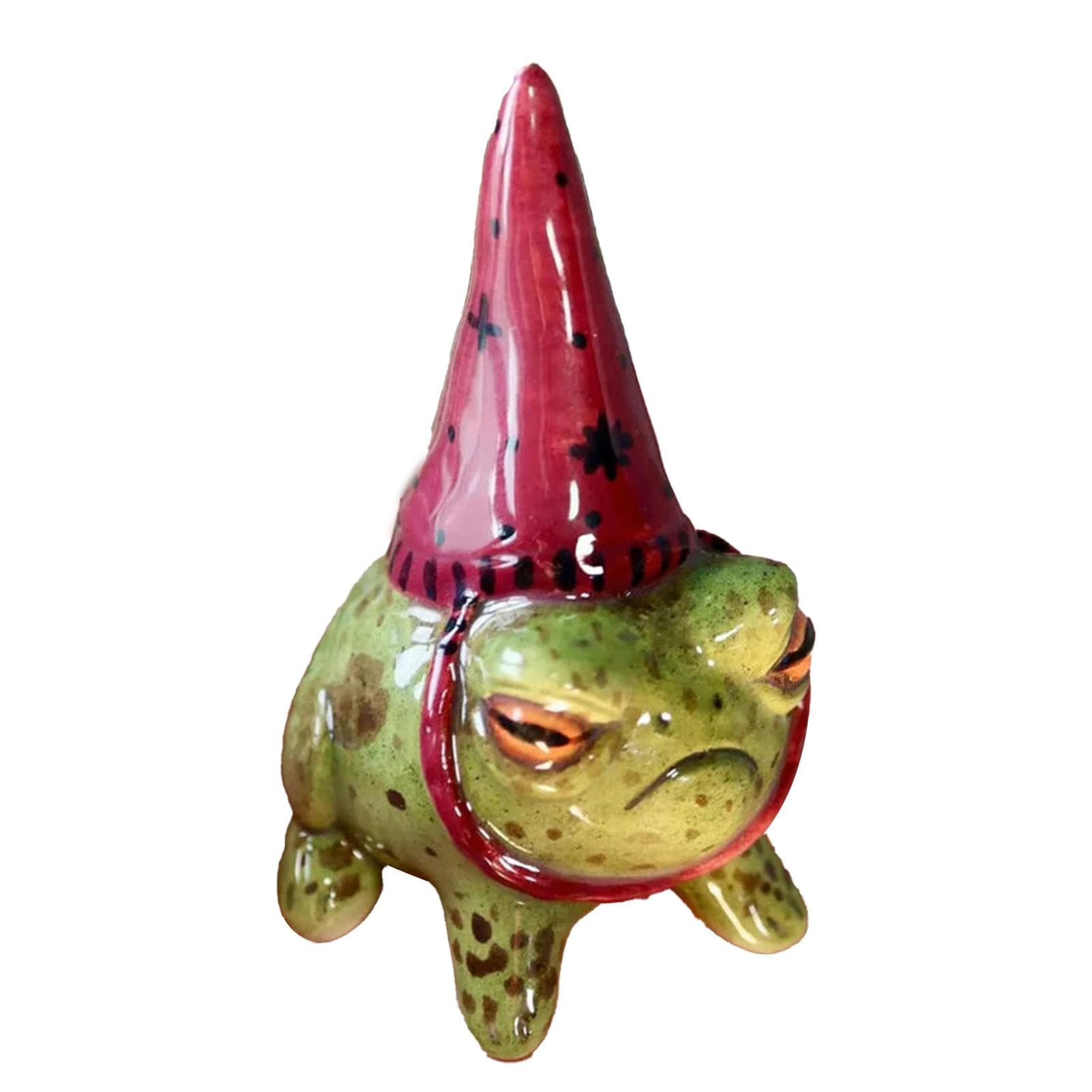 Dekoracje ogrodowe żaba, posągi żab do ogrodu - Figurka z żywicy małej żaby w kapeluszu czarownicy | Ręcznie malowany ornament bonsai rzeźba