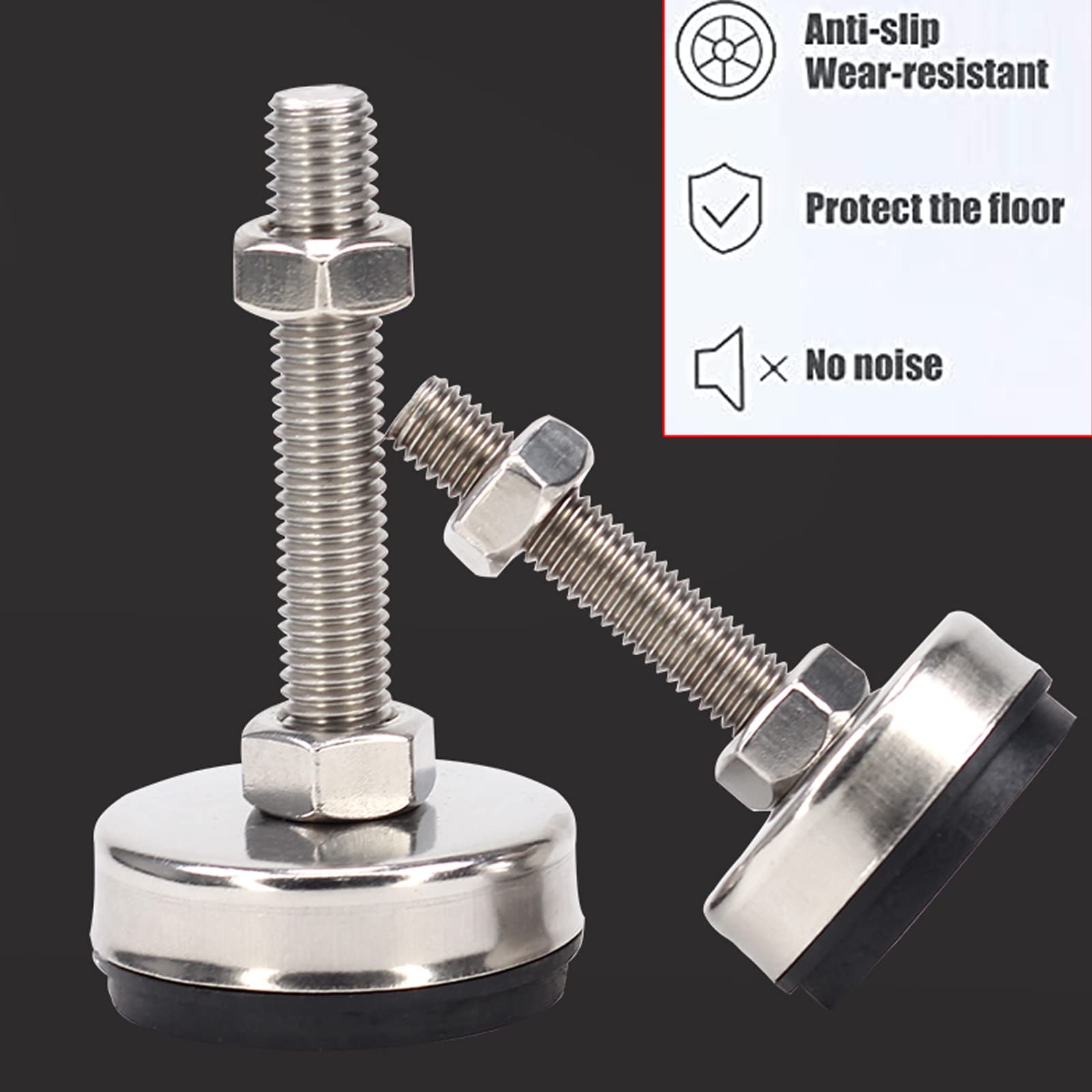 SRHIMEOS Piedini di Livellamento, Piedini Regolabili per Mobili in Acciaio Inox Robusto 4 Pezzi Regolabile con Base in Gomma Antiscivolo e Dado (8cm/3.14in)