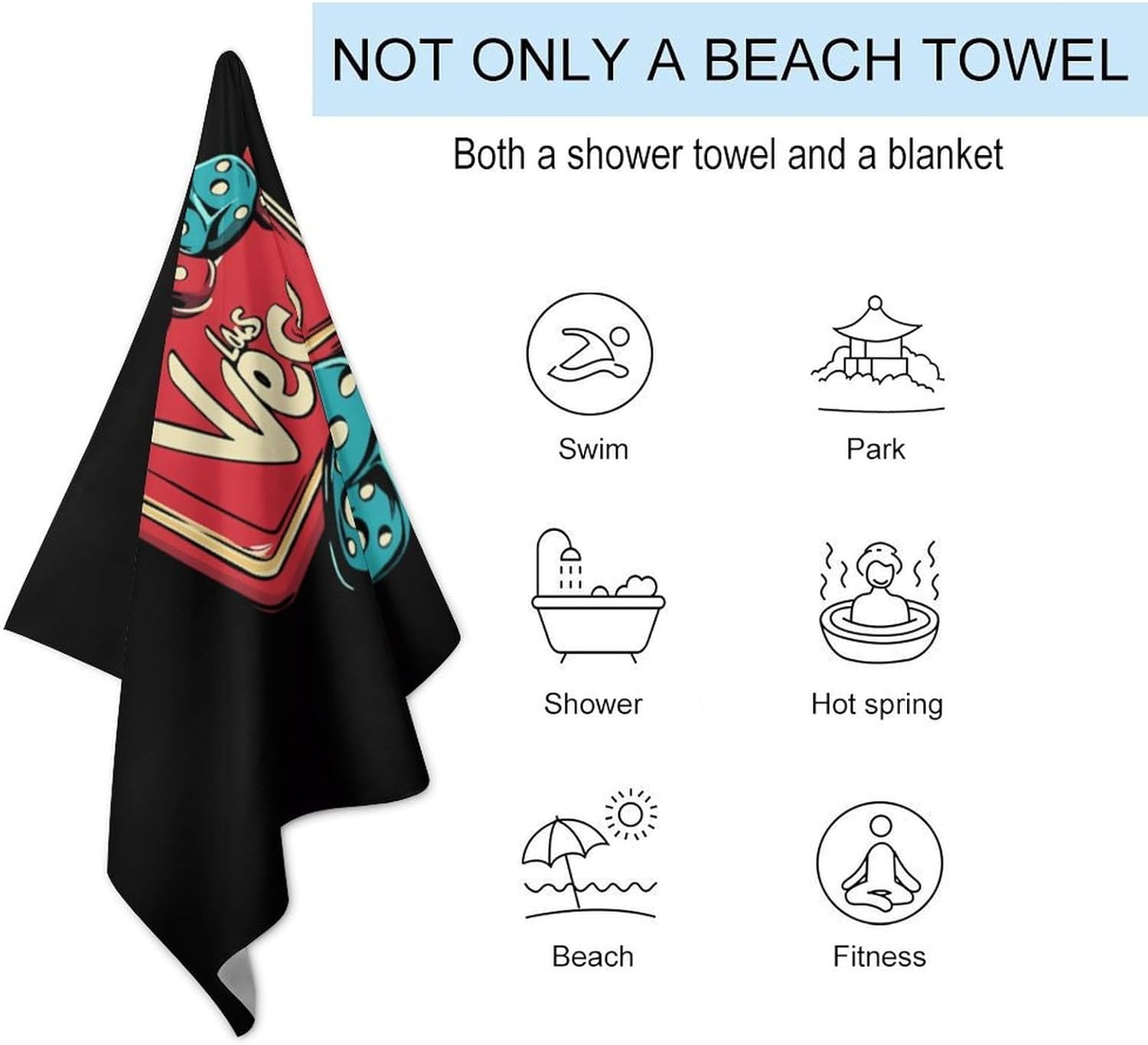 Las Vegas Dice Oversized Beach Towel Soft Absorbent Pool Bath Swim Towels for Adults Travel Vacation Gifts 130x80cm