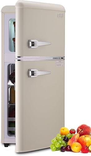 Refrigerador con congelador retro de 3.5 pies cúbicos con control de termostato ajustable de 7 niveles, 2 puertas, ahorro de energía, congelador