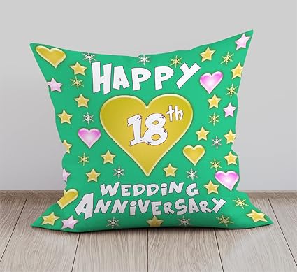 DreamVio Happy 18th Anniversary Cushion, Gift Cushion for Husband, Wife,Couples, Friends on Birthdays & Anniversaries Color : Green (12 x 12 inch)