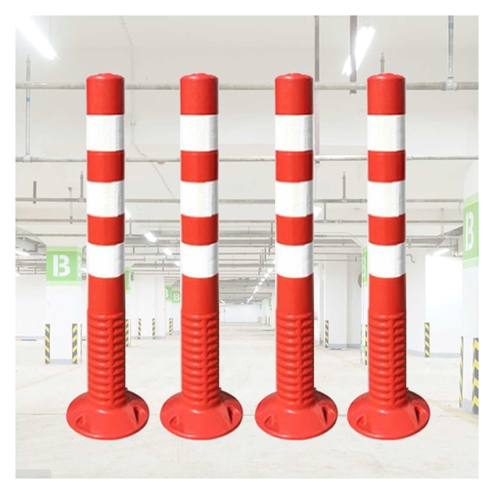 CWCQGH Safety Bollard Flexible Parking Space Blocker, Driveway Road Garage Lot Warning Barrier Cones (Red and White 76cm (30in) H)