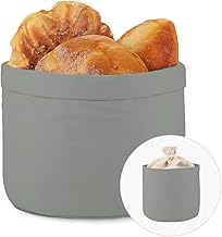 ecooe Fabric bread box, bread basket with drawstring, bread bag, Ø 20 cm, modern cotton bread bag, bluish grey, rolls, dustproof