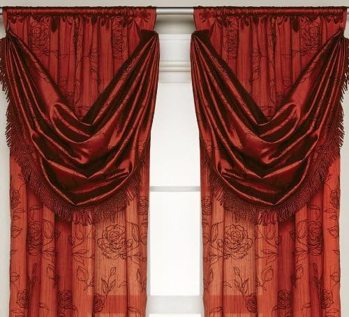 Carrington Cinnabar 40" W x 63" L Rod Pockets Panel Drapes Curtains Roses Burgundy/Red