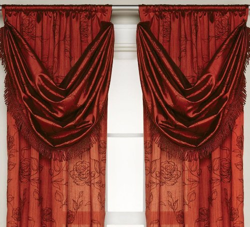 Carrington Cinnabar 40" W X 63" L Rod Pockets Panel Drapes Curtains Roses Burgundy/Red #TOP1