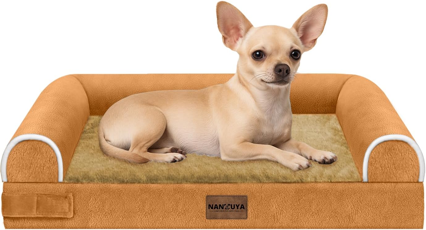 Small Dog Bed Orthopedic Washable: Beds Bolster Small Sized Dogs Bed Egg Crate Foam Couch Sofa Waterproof with Removable Cover - Orange