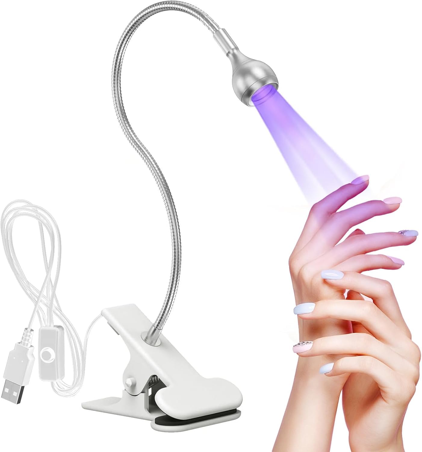 Lampada UV Led Unghie, 5W Mini Essiccatore per Unghie UV per unghie in gel lampada per colla ultravioletta professionale americana con testa rotante a 360 gradi per manicure a dita asciutte
