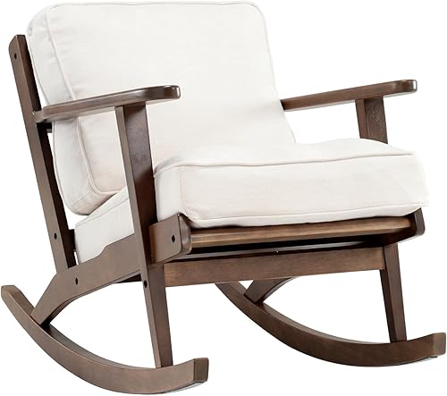 Miniatura 6 de Kmax Mecedora de tela, silla reclinable moderna de mediados de siglo con asiento y respaldo acolchados, sala de estar, dormitorio, lactancia, color