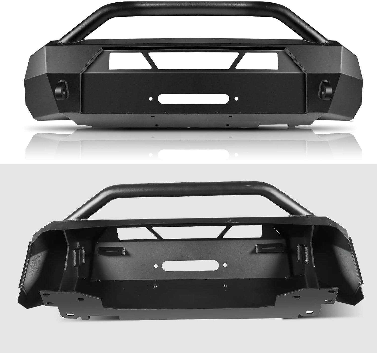 Heavy Duty Front Bumper Compatible with Toyota Tacoma 2016 2017 2018 2019 2020 2021 2022 2023 Front Winch Bumper Guard Push Bar Black Powder Coated Carbon Steel