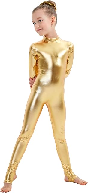 Kepblom Body feminino brilhante metálico gola alta manga longa zíper nas costas body fantasia