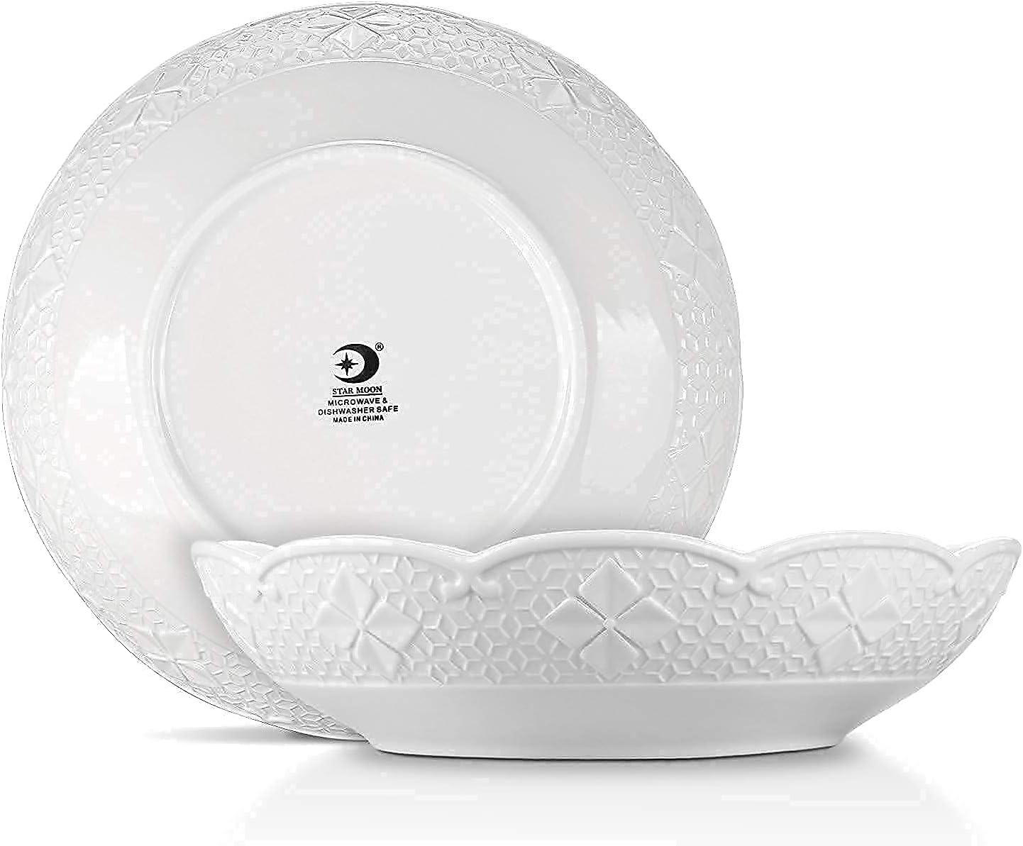 STAR MOON 27 Oz Ceramic Large Pasta Bowls, Elegant Vintage Porcelain Large Serving Bowls for Salad, Microwave & Dishwasher Safe, Lucky 4-Leaf Clover Collcetion, Set of 4 (White)