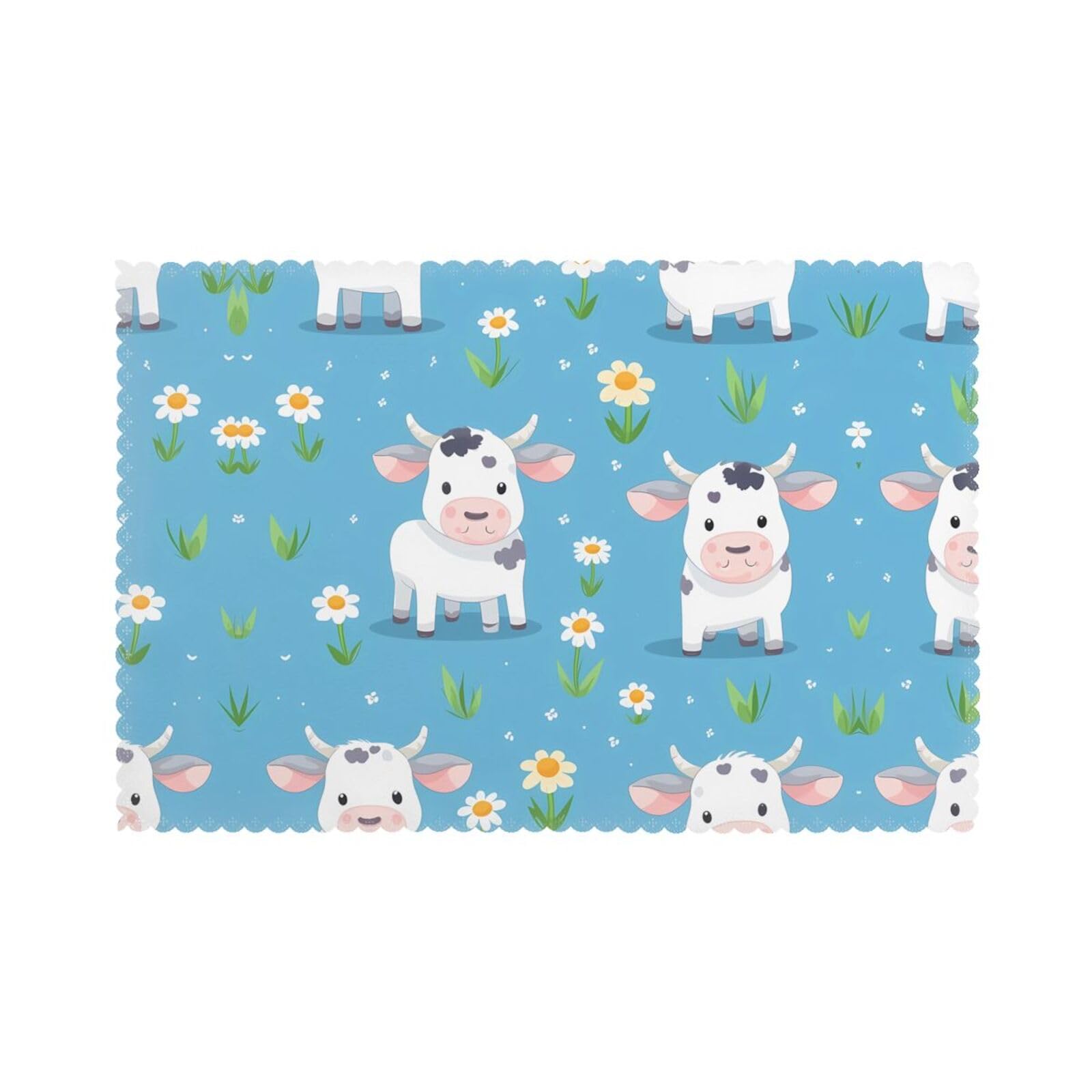 Set de table vache mignon lot de 6 grand format 30x45 cm lavable pour salle à manger