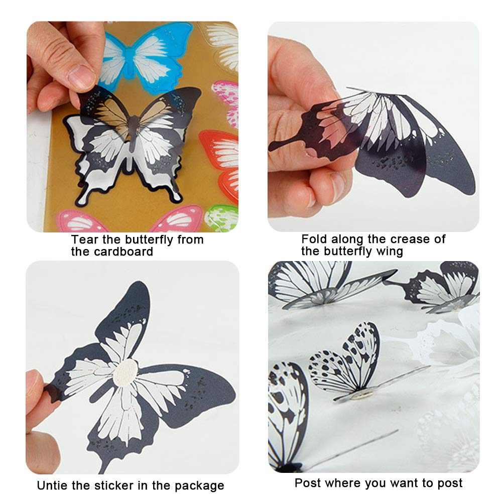 36 Mariposas 3D Decorativas - Pegatinas De Pared, Multicolor, Varios Tamaños, Para Fiestas, Dormitorio