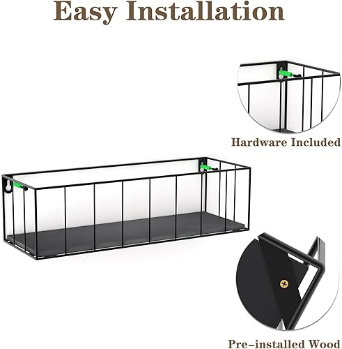 Miniatura 6 de CRUGLA Juego de 5 estantes flotantes negros para montar en la pared, estantes colgantes de pared con riel para baño, dormitorio, sala de estar,