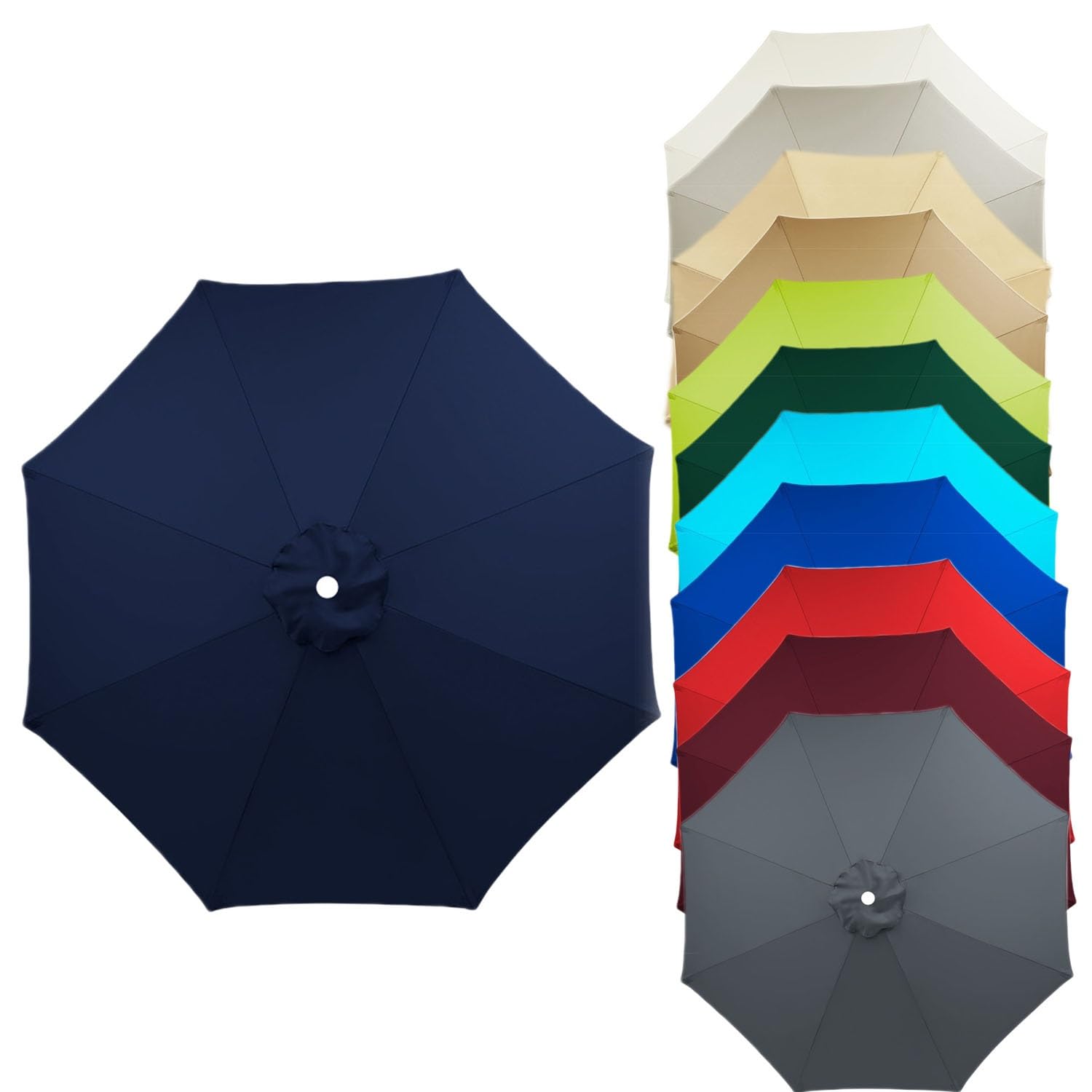 Patio umbrella Replacement Canopy Sun Umbrella Replacement Cloth 6 Arms/8 Arms Garden Parasol Replacement Fabric 2.7M/2.7M/3.0M Replacement Parasol Cover, Market Table Umbrella Canopy Fade Resistant (